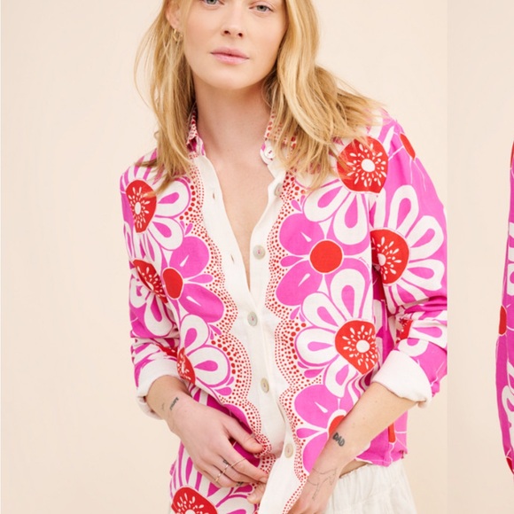 FARM Rio Maia Floral Shirt Pink and Red Floral Size Medium - Picture 1 of 14